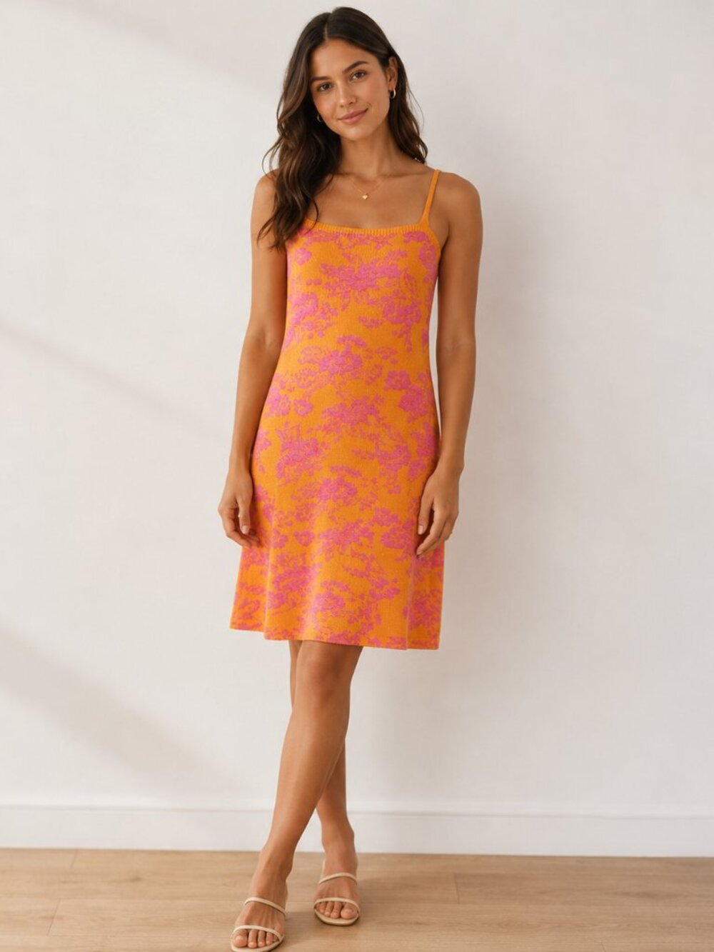 Zara Orange and Pink  Floral Dress with Spaghetti Straps Size Small